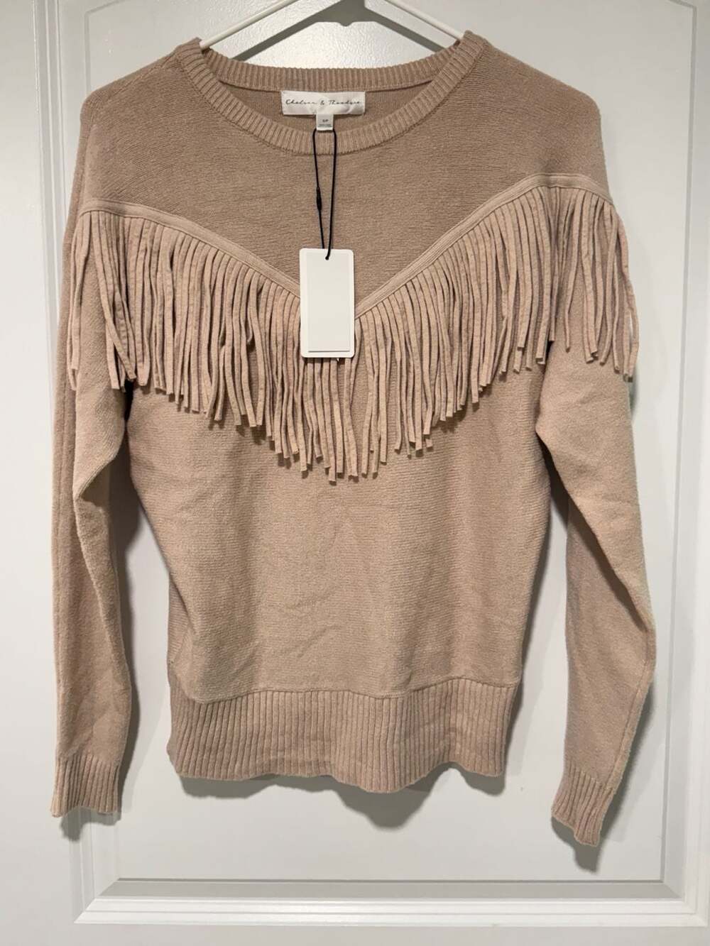 Western Fringe Sweater Blush Taupe Cowgirl Rodeo Boho Women’s Small